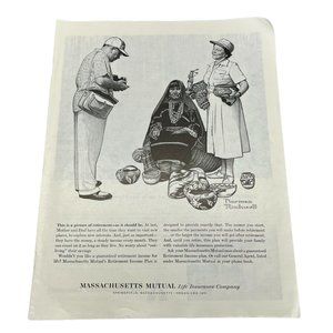 Vtg Print Ad Massachusetts Mutual Life Insurance Norman Rockwell Trading Post